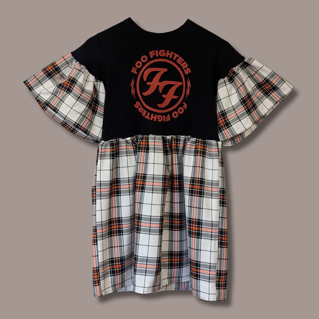 Foo Fighters - Orange & White Tartan Smock Dress (XS/S)